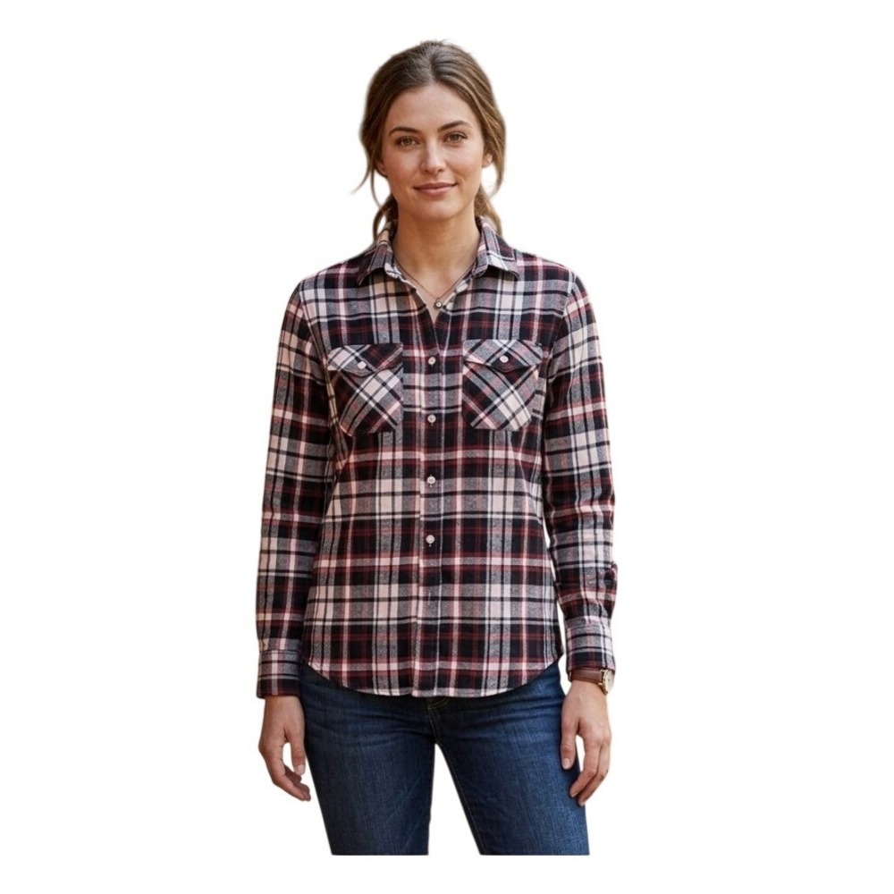 Banana Republic Flannel Button Down Shirt Black White Red‎ Tartan Plaid M